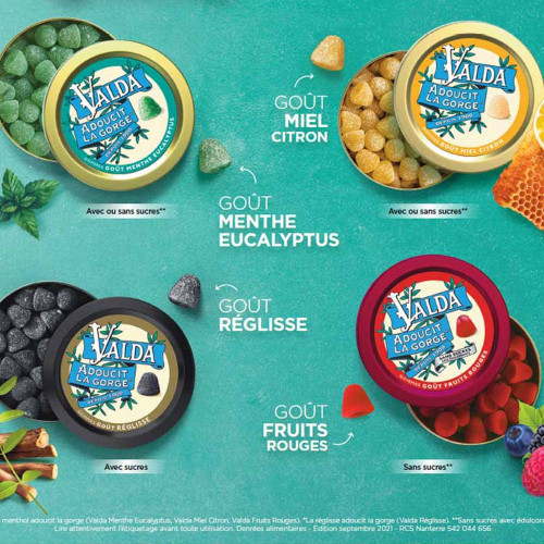 VALDA Pastilles Fruits Rouges Sans Sucres 1 Boite - Adoucit la Gorge