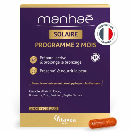 Manhaé Solaire 60 Gélules - Teint Hâlé et Peau Protégée
