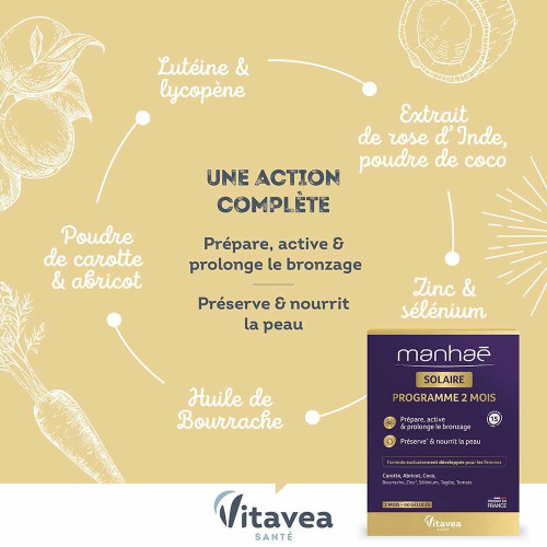 Manhaé Solaire 60 Gélules - Teint Hâlé et Peau Protégée