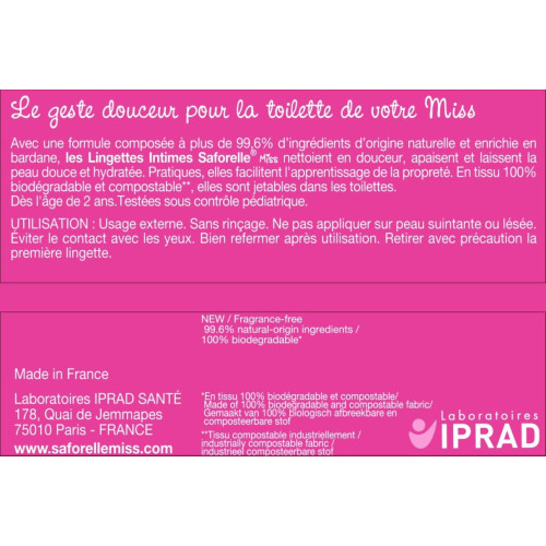 Saforelle Miss Lingettes Intimes 25pcs - Douceur et Apaisement