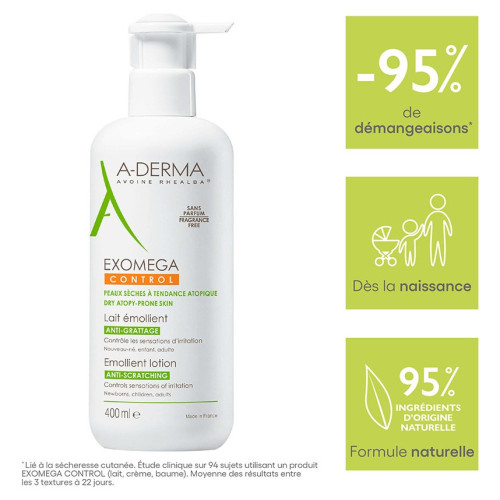 Exomega Control Lait Émollient 400ml - Apaise et Nourrit Peaux Sèches