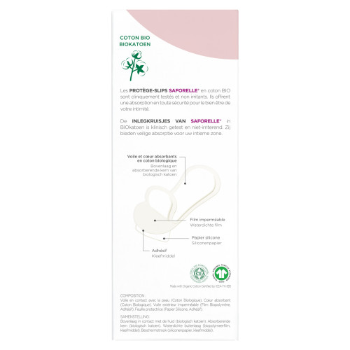 Saforelle Protège-Slips Bio 30 - Absorption Sûre, Hypoallergénique