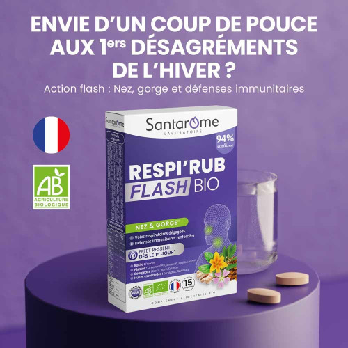 Santarome Respi'Rub Flash Bio 15 Comprimés - Apaise Gorge, Libère Nez