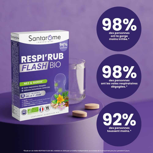Santarome Respi'Rub Flash Bio 15 Comprimés - Apaise Gorge, Libère Nez