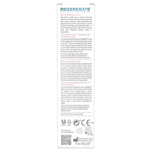 REGENERATE Dentifrice Hypersensibilité 75ml - Soulagement Rapide