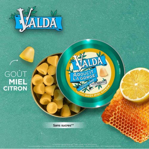 Valda Gommes Miel Citron 140g - Adoucit la gorge, sans sucre