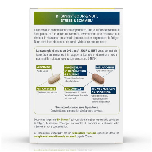 SYNERGIA D-Stress Jour Nuit 60 Comprimés - Gestion Stress Sommeil