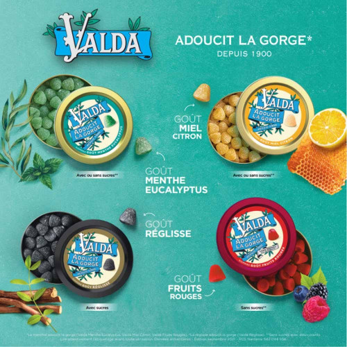 Valda Gommes Menthe Eucalyptus 140g - Adoucit et Calme Gorge