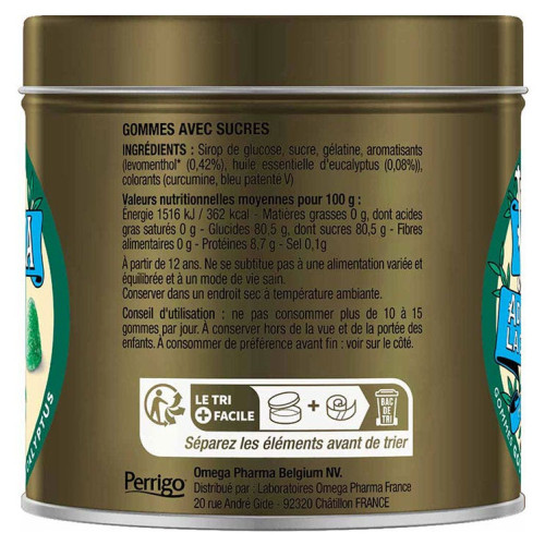 Valda Gommes Menthe Eucalyptus 140g - Adoucit et Calme Gorge