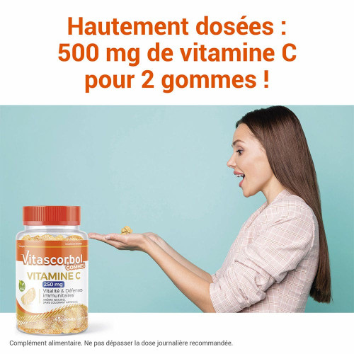 Vitascorbol Gommes Vitamine C 45 gommes - fatigue et système immunitaire