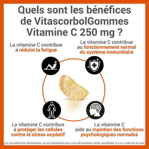 Vitascorbol Gommes Vitamine C 45 gommes - fatigue et système immunitaire