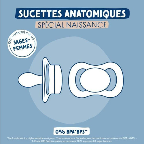 2X SUCETTES ANATOMIQUES 0-2 MOIS SPÉCIAL NAISSANCE ROSE ET ORANGE