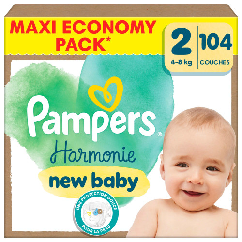 HARMONIE NEW BABY Couches Taille 2 De 4 à 8 kg Maxi Pack 96 Unités