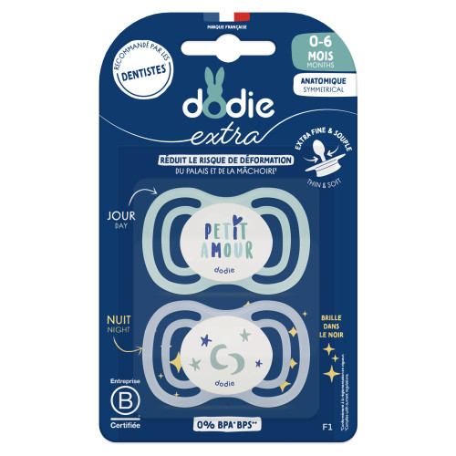 Extra sucette anatomique silicone Nuit 0-6 mois 2 sucettes