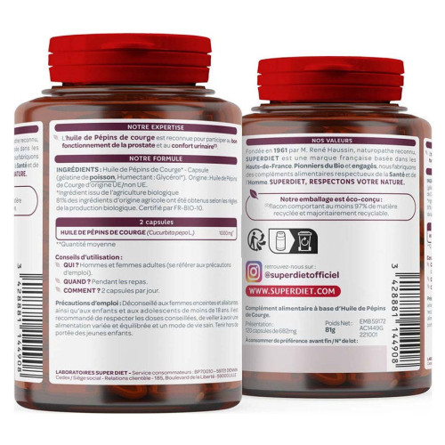 Superdiet Pépins de Courge 120 Capsules Confort Urinaire Homme