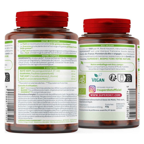 Superdiet Quatuor Maté Brûle-Graisse 150 Comprimés Vegan Minceur Bio