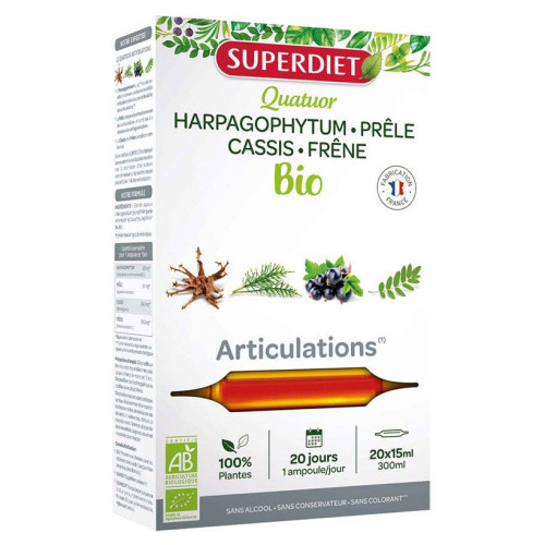 Superdiet Quatuor Articulations Bio 20 Ampoules Mobilité Articulaire