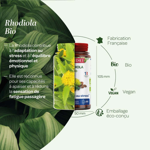 Superdiet Rhodiola Bio 90 gélules - Réduit stress et fatigue - Pharma360