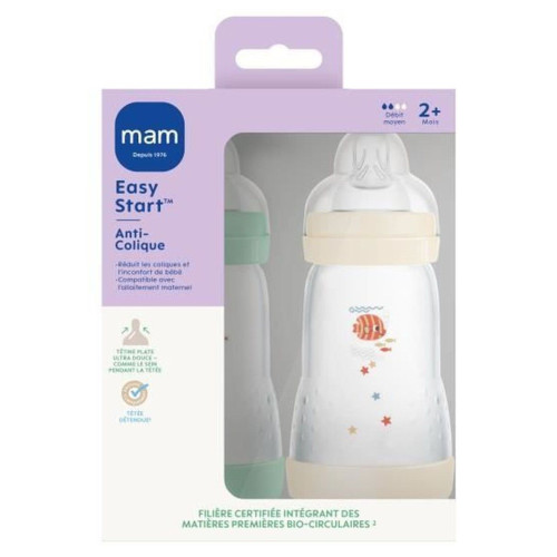 MAM Biberons Easy Start 260ml Anti-colique Réduit Gaz et Régurgitations