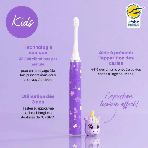Brosse à dents électrique licorne Kids - Nettoyage efficace dès 3 ans