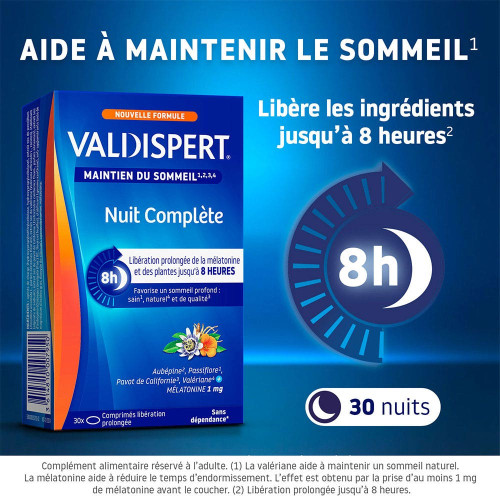 Valdispert Nuit Complète : Sommeil profond & naturel en 8h - 30 cpr LP