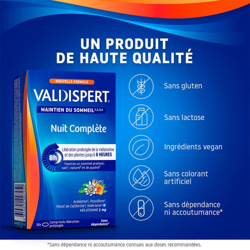 Valdispert Nuit Complète : Sommeil profond & naturel en 8h - 30 cpr LP
