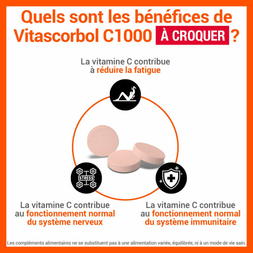 Vitascorbol C 1000 : Comprimés croquants, 1000 mg vitamine C