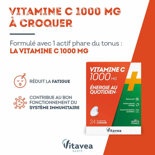 Vitamine C 1000mg Vitavea - Comprimés croquants, 312% VNR