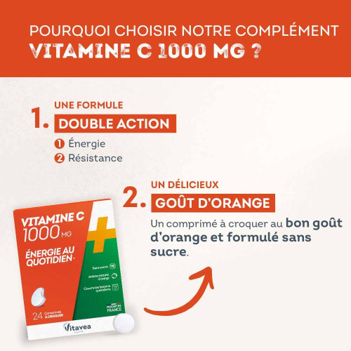 Vitamine C 1000mg Vitavea - Comprimés croquants, 312% VNR