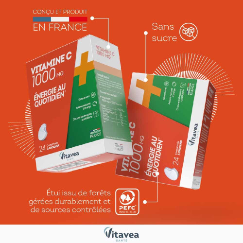 Vitamine C 1000mg Vitavea - Comprimés croquants, 312% VNR