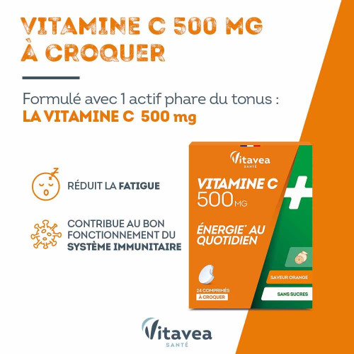 Vitavea Vitamine C 500mg - Comprimés croquants, 24 pièces, sans sucre