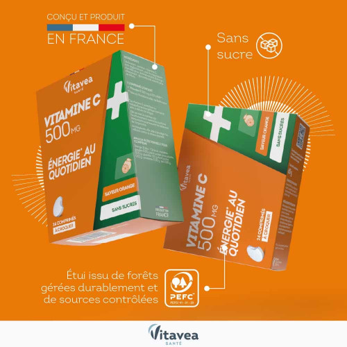 Vitavea Vitamine C 500mg - Comprimés croquants, 24 pièces, sans sucre