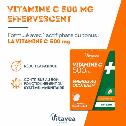 Comprimés effervescents VITAVEA - 500mg Vit C, immunité renforcée