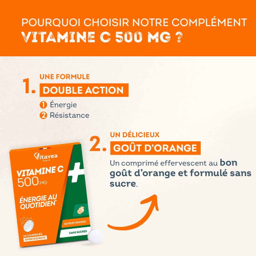 Comprimés effervescents VITAVEA - 500mg Vit C, immunité renforcée