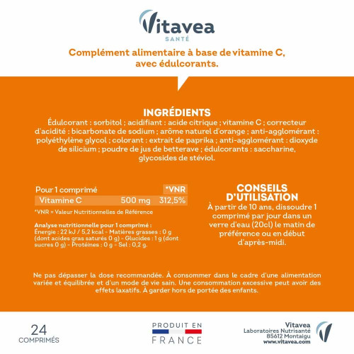 Comprimés effervescents VITAVEA - 500mg Vit C, immunité renforcée