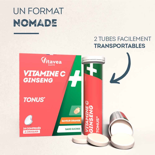 VITAVEA Vit C+Ginseng : Énergie & Vitalité - 24 Cpr Croquables