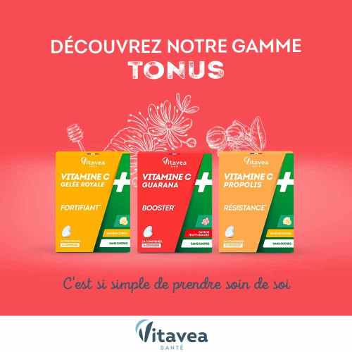 VITAVEA Vit C+Ginseng : Énergie & Vitalité - 24 Cpr Croquables