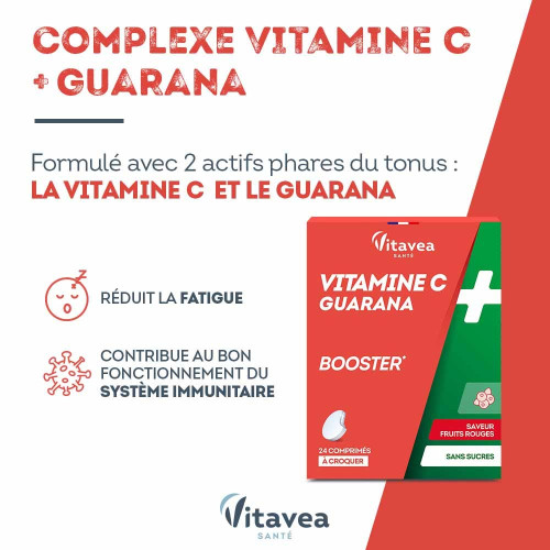 VITAVEA Vitamine C+Guarana : Énergie & Vitalité en Comprimés Croquants