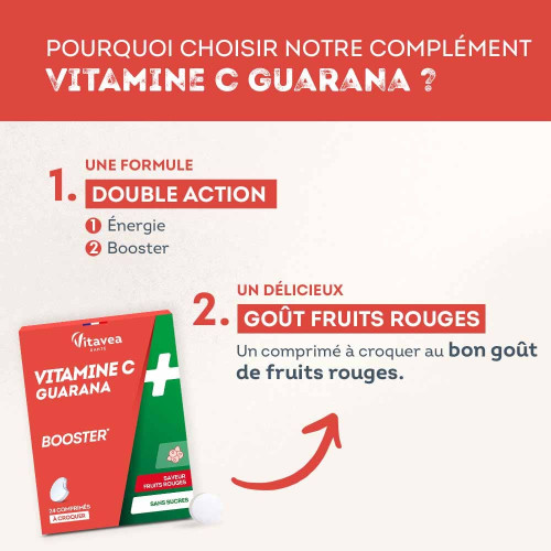 VITAVEA Vitamine C+Guarana : Énergie & Vitalité en Comprimés Croquants