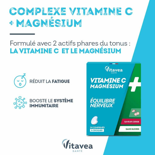 Complément VITAVEA : Vit C+Magnésium pour Vitalité & Réduction Fatigue