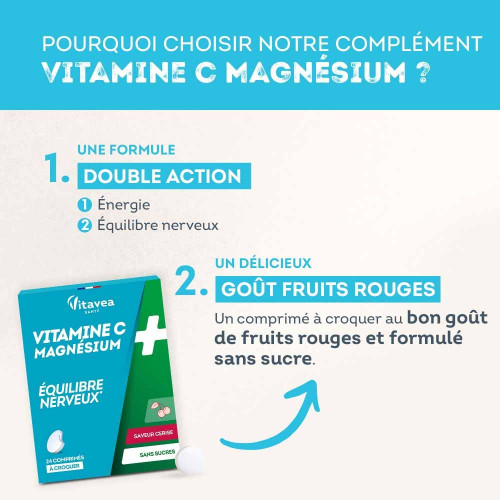 Complément VITAVEA : Vit C+Magnésium pour Vitalité & Réduction Fatigue