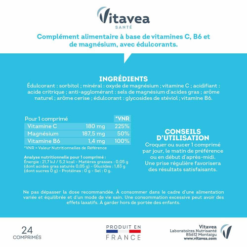 Complément VITAVEA : Vit C+Magnésium pour Vitalité & Réduction Fatigue