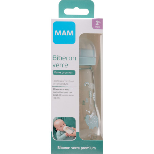 MAM Biberon Verre 260ml Bleu - Doux et Apaisant Parapharmacie