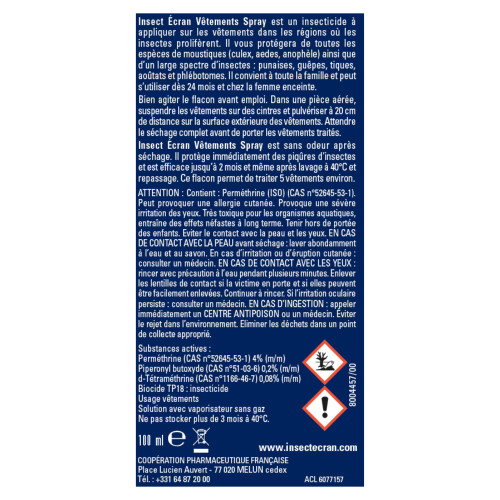 Insect Ecran Spray 100ml - Protection Tiques et Aoûtats