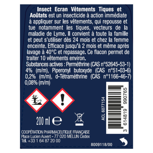 Insect Ecran Spray Tiques Aoûtats 200ml - Protection Efficace