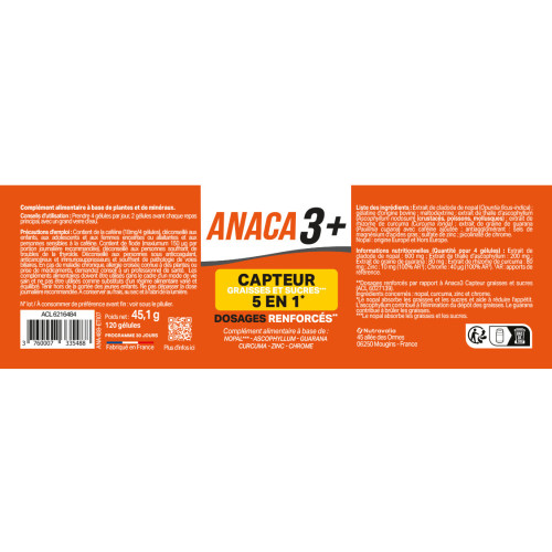 ANACA3+ 120 Gélules: Capteur Graisses et Sucres 5en1