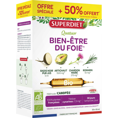 Super Diet Quatuor Foie Bien-être Bio 30 Ampoules