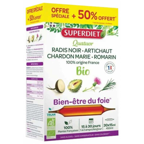 Super Diet Quatuor Foie Bien-être Bio 30 Ampoules