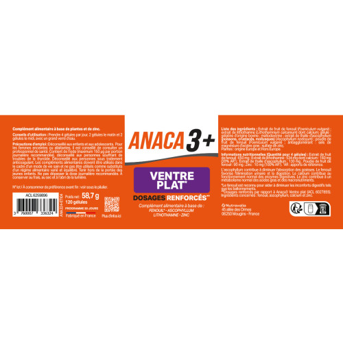 ANACA3 Ventre Plat 120 Gélules - Digestion facile et perte de graisse