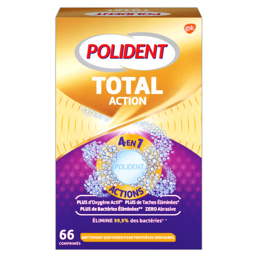Polident Total Action 66 Comprimés - Nettoyage Appareil Dentaire